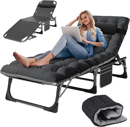 Slsy Folding Lounge Chairs Outdoor, Adjustable Sleeping Cot Chair, Portable Folding Bed Cot Chaise Lounge Chairs for Outside Beach Lawn Camping Pool Sun Tanning
