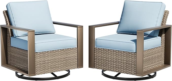 Outdoor Swivel Patio Metal Chairs Set of 2 - Porch Furniture 2 Pieces 360 Degree Glider Rockers Rattan Chairs with - Photo 1