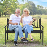 S AFSTAR Outdoor Garden Bench, Metal Porch Bench Seat with Slated Seat & Decorative Backrest - Photo 2