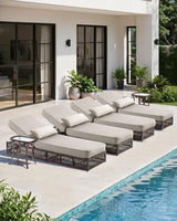 Luxury Outdoor Chaise Lounges with 5 Inch Thickened Cushions - Set of 4 High Back Brown Wicker Patio Recliners Rattan - Photo 6