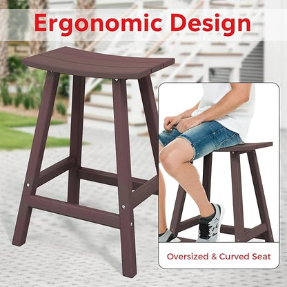 Costaelm All-Weather Bar Stools Set of 3, 24" Height Outdoor Bar Stools, Adirondack Poly Patio Bar Stool for Patio, Deck, Kitchen Counter and Garden, Dark Brown