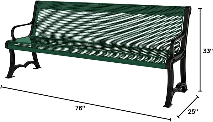 COATEDOUTDOORFURNITURE Coated Outdoor Furniture Heavy-Duty Outdoor Bench Thermoplastic Coated, Punched Steel, Commercial-Grade Garden Bench, Made in America (Portable with Back, 4 Ft, Textured Green)