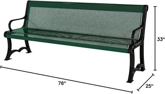 COATEDOUTDOORFURNITURE Coated Outdoor Furniture Heavy-Duty Outdoor Bench Thermoplastic Coated, Punched Steel, Commercial-Grade Garden Bench, Made in America (Portable with Back, 4 Ft, Textured Green)