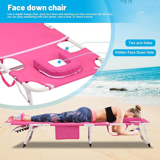 3-in-1 Oversized Sun Tanning Chair with Mat & Face Hole - Photo 4