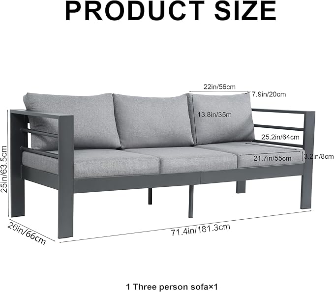 3-Seater All-Weather Iron Patio Sofa with Cushions - Heavy-Duty Metal Outdoor Sectional Couch for Garden - Photo 3