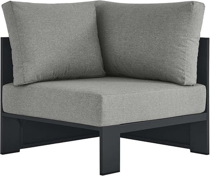 Modway Tahoe Aluminum Outdoor Sectional Corner Chair Gray with Weather-Resistant Cushions, Deep Seat Modular for Patio Furniture Lounge Set