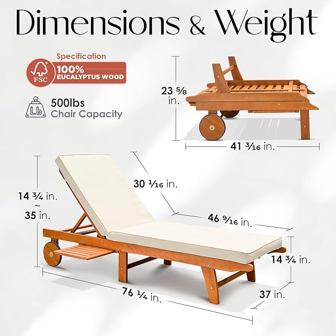IDZO Upgraded Cushion Outdoor, 500lbs Capacity Patio Pool Loungers, Stackable and Foldable Design, Reclining Backrest - Photo 2