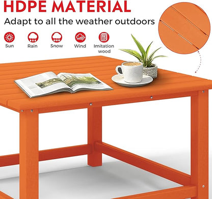 Costaelm Patio Conversation Table, Tatio Accent HDPE Outdoor Weather Resistant, Square Outdoor Porch Balcony Patio Drink Table for Outside, Pool, Backyard, Orange