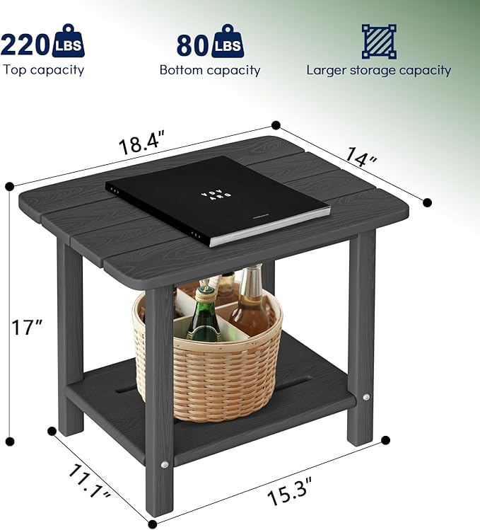nevilywood Adirondack Square Side Table - 18.4" Large Panel HDPE Outdoor End Table - Weatherproof, Rustproof & Low Maintenance for Patio, Lawn, Pool, Indoor Use (Grey)
