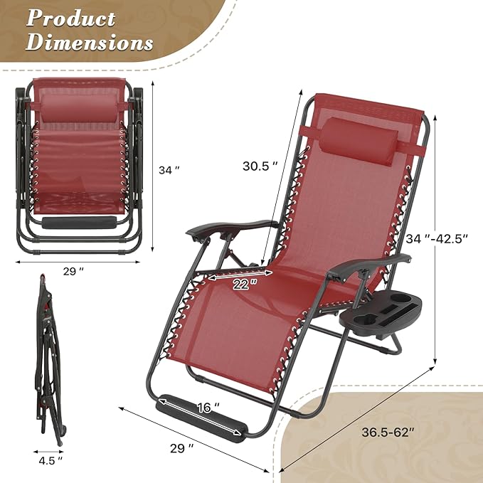 Athena Collection Zero Gravity Outdoor Lounge Chair Set of 2 - Photo 3