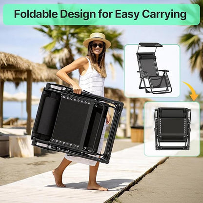 Suteck Zero Gravity Chair with Canopy, Reclining Camping Lounge Chair w/Removable Cushion, Upgraded Lock and Cup Holder, Reclining Patio Chairs Folding Recliner for Indoor and Outdoor