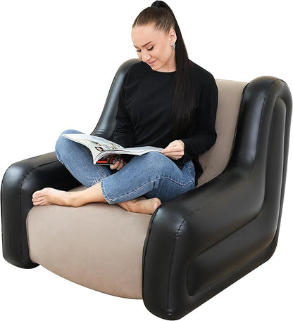 Large Inflatable Leisure Chair, Inflatable Sofa Chair for Outdoor and Indoor Use (Black+Grey, Single Chair)