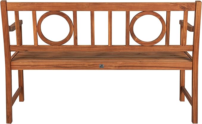 Eyely HNB104A Giana 51.2" 3-Seat Circle-Back 600-Lbs Support Acacia Wood Outdoor Garden Patio Bench for Garden, Lawn, Backyard, Pool, Deck, Beach, Firepit, Teak