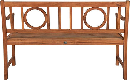 Eyely HNB104A Giana 51.2" 3-Seat Circle-Back 600-Lbs Support Acacia Wood Outdoor Garden Patio Bench for Garden, Lawn, Backyard, Pool, Deck, Beach, Firepit, Teak