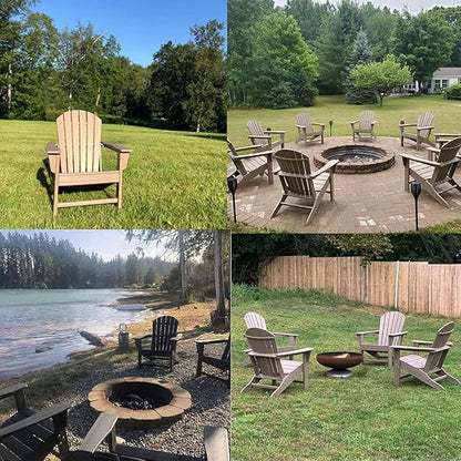 Farmhouse Adirondack Chair Set of 2, Poly Lumber Patio Chairs, Pre-Assembled Weather Resistant Outdoor Chairs for Pool, Deck, Backyard, Garden, Fire Pit Seating, Weather Wood