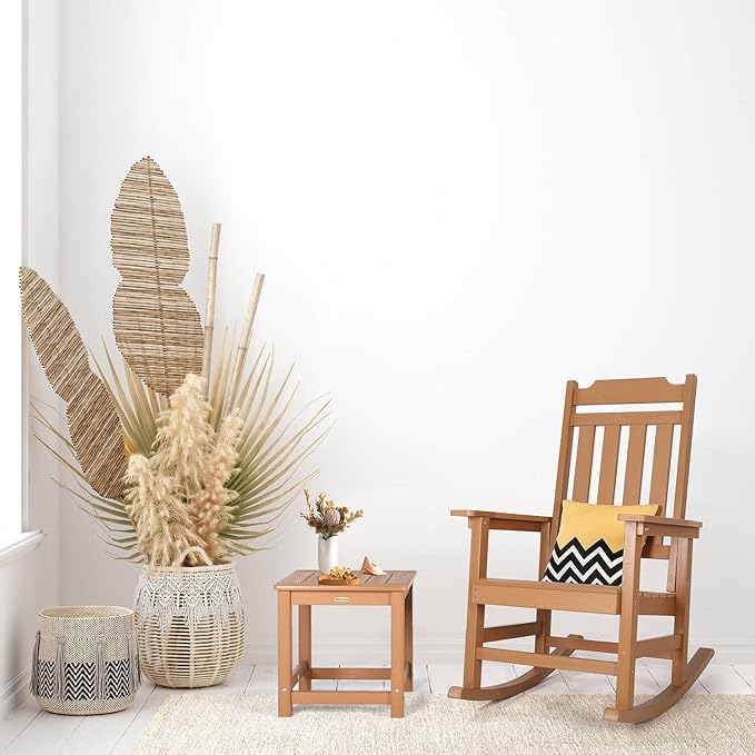 Rocking Chairs Set of 2, All Weather Resistant Poly Lumber Outdoor Porch Rocker, Rocking Chairs for Outdoor, Indoor, Patio, Deck, Garden, Backyard, Load Bearing 380 lbs - Teak