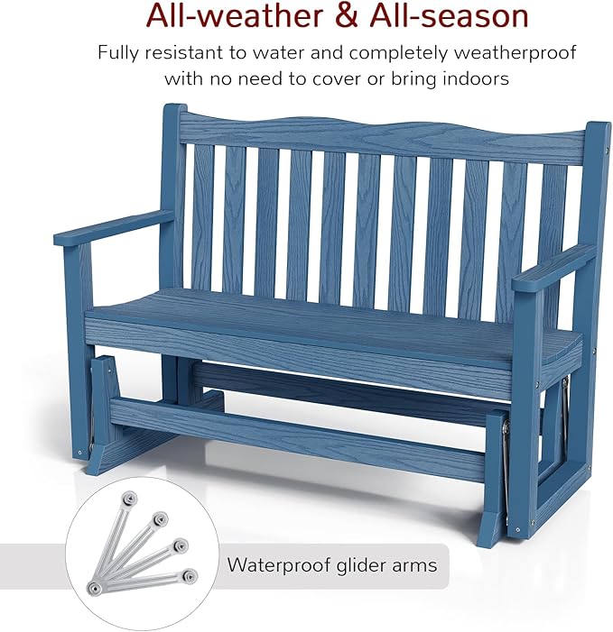 Stoog Outdoor Glider Bench, All-Weather HIPS Patio Glider with 800 lbs Weight Capacity, Never Fade or Rot - Photo 4