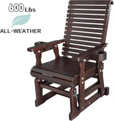 Fortune Candy Wooden Patio Glider for One Person, with High Backrest and Deep Contoured Seat, Solid Fir Wood - Photo 4