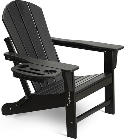 Adirondack Chair, HDPE Folding Adirondack Chair with Multifunctional Cup Holder, Weather Resistant Fire Pit Chair for porches, patios, patios, poolsides, Decks.