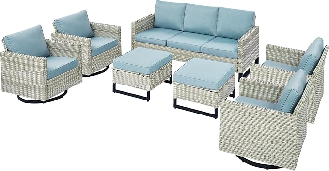 Rilyson Wicker Outdoor Patio Furniture Set - 7 Piece Patio Conversation Set with 4 Swivel Rocker Chairs - Photo 1