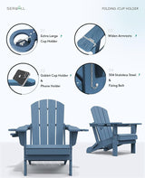 SERWALL Folding Adirondack Chairs with Cushions - Set of 4, Memory Foam Cushions - Blue/Gray - Photo 9