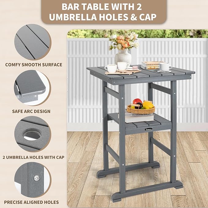 FUNBERRY Outdoor Bar Set with Umbrella Holes, Tall Adirondack Chairs and Table - Photo 3