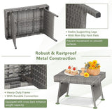 LDAILY Outdoor Side Table, Portable Wicker Coffee Table with Rattan and Steel Frame - Photo 6
