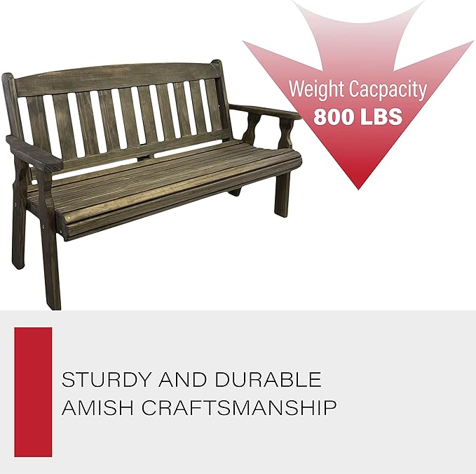 Amish Casual Outdoor Heavy Duty 800 LB Mission Pressure Treated Garden Bench(4 Foot, Dark Walnut Stain)