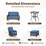 Belord 7 Piece Wicker Patio Furniture Set, Outdoor Swivel Rocker Chairs Set of 2 with Ottomans and Loveseat - Photo 2