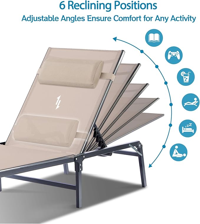 4 Pack Foldable Chaise Lounge Chair with Cup Holder - Photo 4