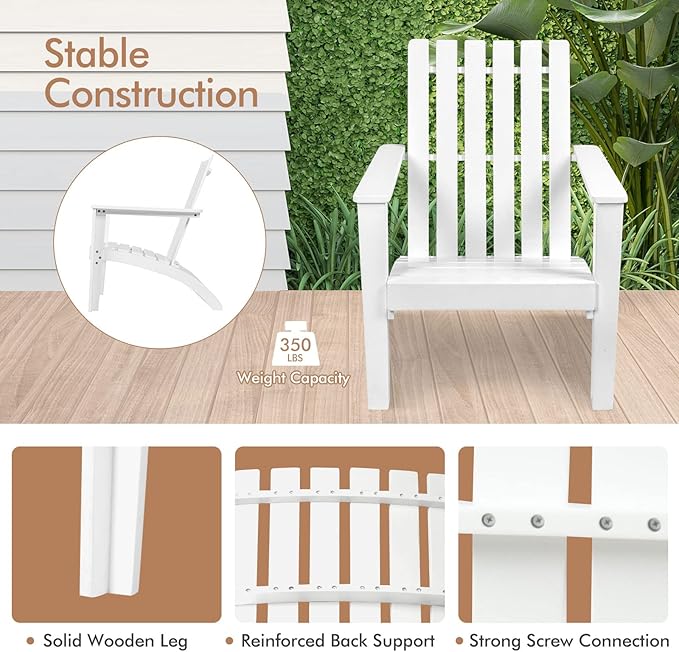 Tangkula Adirondack Chair Acacia Wood Outdoor Armchairs, Weather Resistant for Patio Garden Backyard Deck Fire Pit, Lawn Porch Furniture & Lawn Seating, Campfire Chairs, Adirondack Lounger (2, White)
