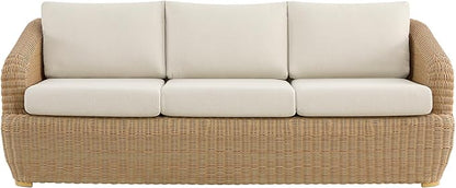 CHITA Patio Wicker 3-Seater Sofa with Removable Cushion, Backyard Rattan Chair for Sunrooms, Patios, Decks, Fully Assembled