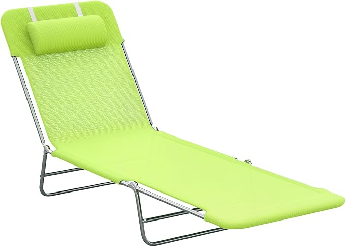 Outsunny Folding Chaise Lounge Pool Chairs, Outdoor Sun Tanning Chairs with Pillow, Reclining Back - Photo 1