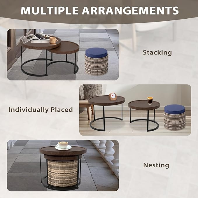 EAGLE PEAK Sunset Dune Collection Round Modern Nesting Coffee Tables, Wood Grain Top Stacking Accent Tables - Photo 7