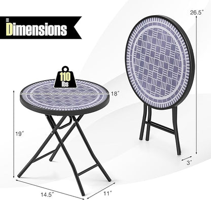 Tangkula Round Folding Side Table, 18 Inch Patio Coffee Table with Tempered Glass Tabletop and Metal Frame, Indoor Outdoor Small Side Table for Yard, Balcony, Porch, Poolside (Grey,2)