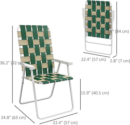 Outsunny Set of 4 Patio Folding Chairs, Classic Outdoor Camping Chairs, Portable Lawn Chair Set for Camping, Garden, Pool, Beach, Backyard with Armrests, Green