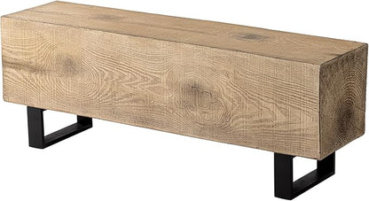 AQUILLA Modern Outdoor Bench, Faux Wooden Patio Bench, Concrete Backless Porch Bench Weatherproof, Anti-Rust Metal Legs Garden Benches for Entryway, Park, Yard (48",Light Brown)
