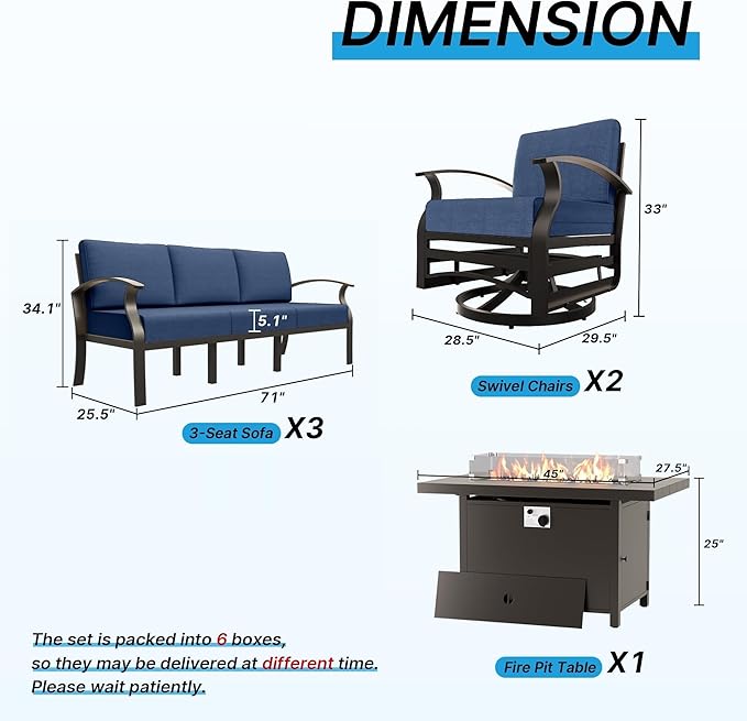 Gotland Outdoor Aluminum Patio Furniture Set with Fire Pit Table - Photo 2