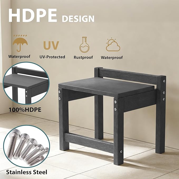 Stackable HDPE Foot Stool - All-Weather Indoor/Outdoor Seating for Patio, Living Room & Bathroom, Waterproof Windproof Heavy-Duty High-Density PE Step Stool, 4 Sets, Gray