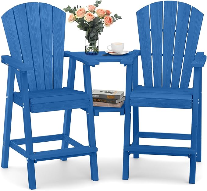 Ciokea Tall Adirondack Chairs Set of 2, HDPE Outdoor High Back Adirondack Chair with Double Connecting Tray - Photo 1