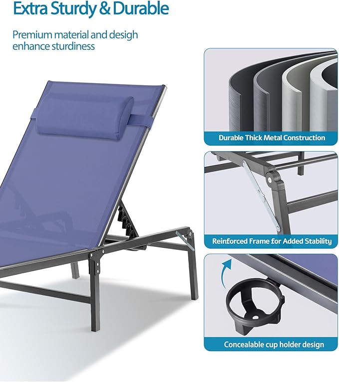 2 Pack Foldable Chaise Lounge Chair with Cup Holder - Photo 6