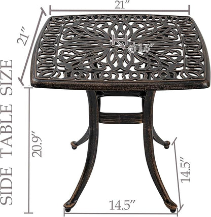 Outdoor 21" Cast Aluminum Square Side Table Set of 2 End Table for Patio, Backyard, Pool, Indoor Companion, Easy Maintenance and Weather Resistant, Bronze (Bronze)
