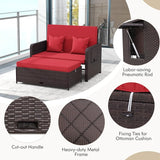 LDAILY Moccha Outdoor Daybed, Wicker Loveseat Sofa Set with 4-Postion Adjustable Backrest, Storage Ottoman, Cushions - Photo 5