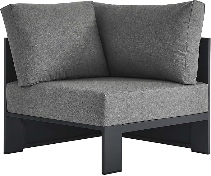 Modway Tahoe Aluminum Outdoor Sectional Corner Chair in Gray Charcoal with Weather-Resistant Cushions, Deep Seat Modular for Patio Furniture Lounge Set