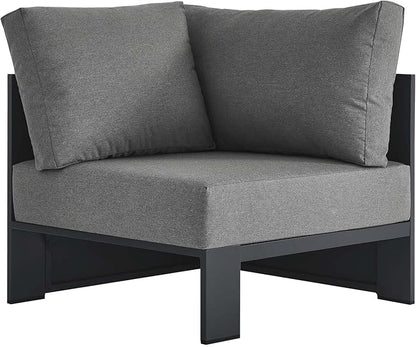 Modway Tahoe Aluminum Outdoor Sectional Corner Chair in Gray Charcoal with Weather-Resistant Cushions, Deep Seat Modular for Patio Furniture Lounge Set