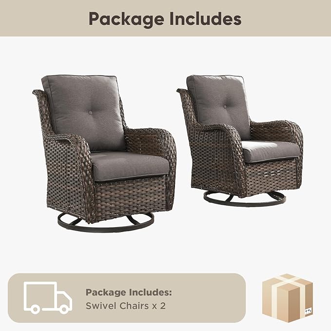 Belord Outdoor Swivel Chairs Set of 2, Patio Wicker Rocker Chairs, All Weather Patio Conversation Furniture Set - Photo 8