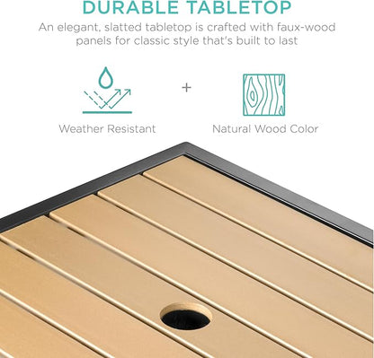 Best Choice Products Wicker Side Table with Umbrella Hole, Square PE Rattan Outdoor End Table for Patio, Garden, Poolside, Deck w/UV-Resistant Frame, Storage Space - Brown