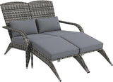 Outsunny Wicker Adirondack Chair for 2 with Cushions & Footrests, PE Rattan Double Chaise Lounge Chair - Photo 1