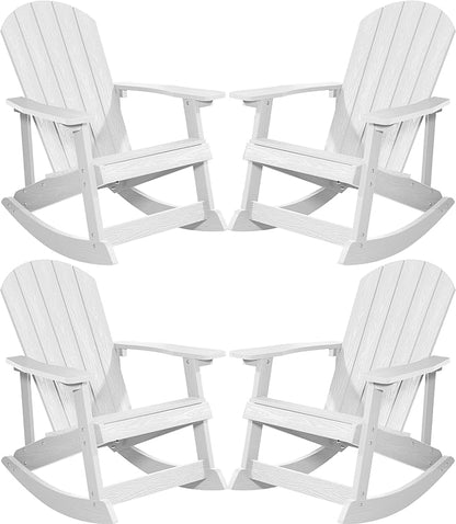 YEFU Outdoor Rocking Chair Set of 4,Adirondack Rocking Chair,Patio Rocker Chair with Wide Back,Oversized Rocker Chair Look Like Real Wood, for Lawn, Porch, Backyard, Indoor and Garden(White)