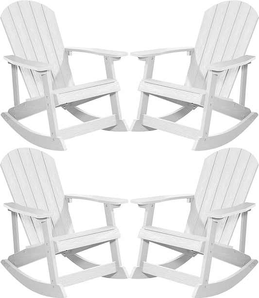 YEFU Outdoor Rocking Chair Set of 4,Adirondack Rocking Chair,Patio Rocker Chair with Wide Back,Oversized Rocker Chair Look Like Real Wood, for Lawn, Porch, Backyard, Indoor and Garden(White)